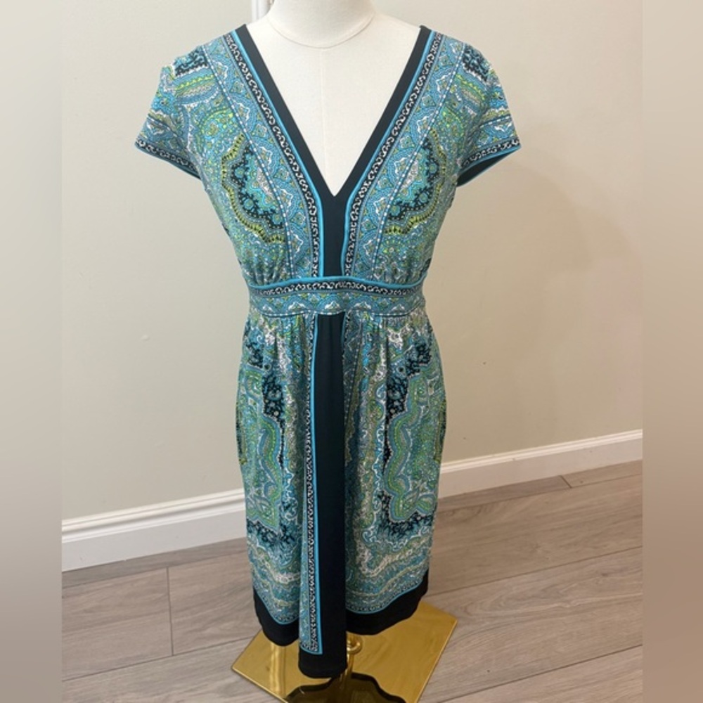 London Times Teal and Navy Midi Dress